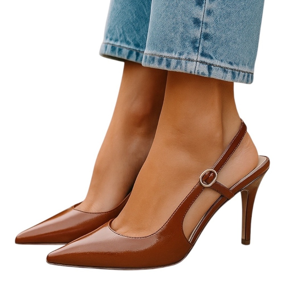 Women's Browm Pointed‎ Toe Slingback Heels Size 9.5